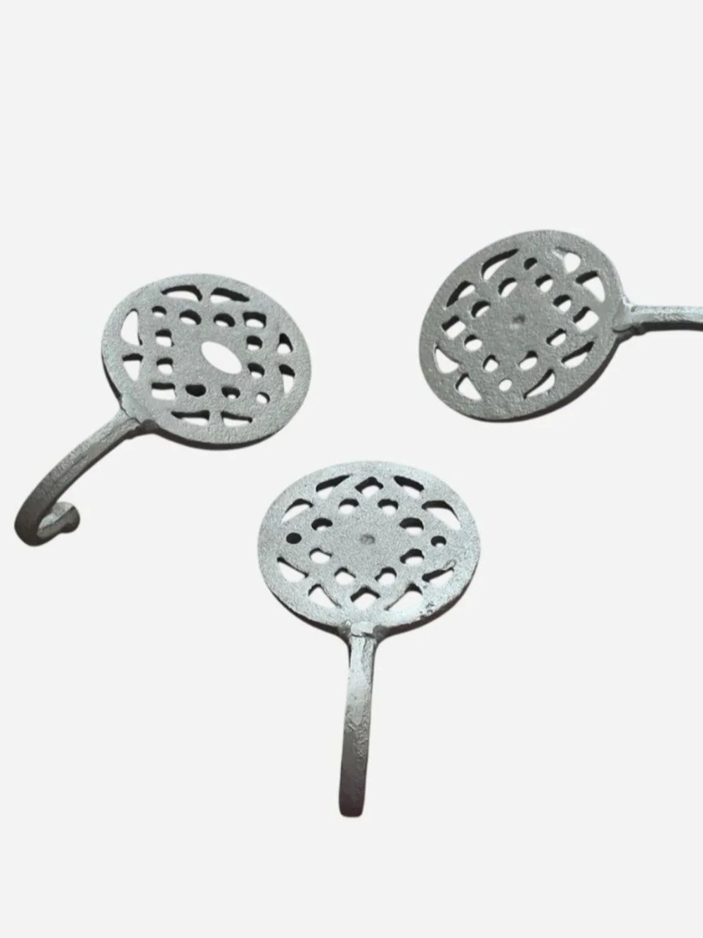 Vintage Wall Hooks Set of 3 Gray Cast Iron Decorative Floral